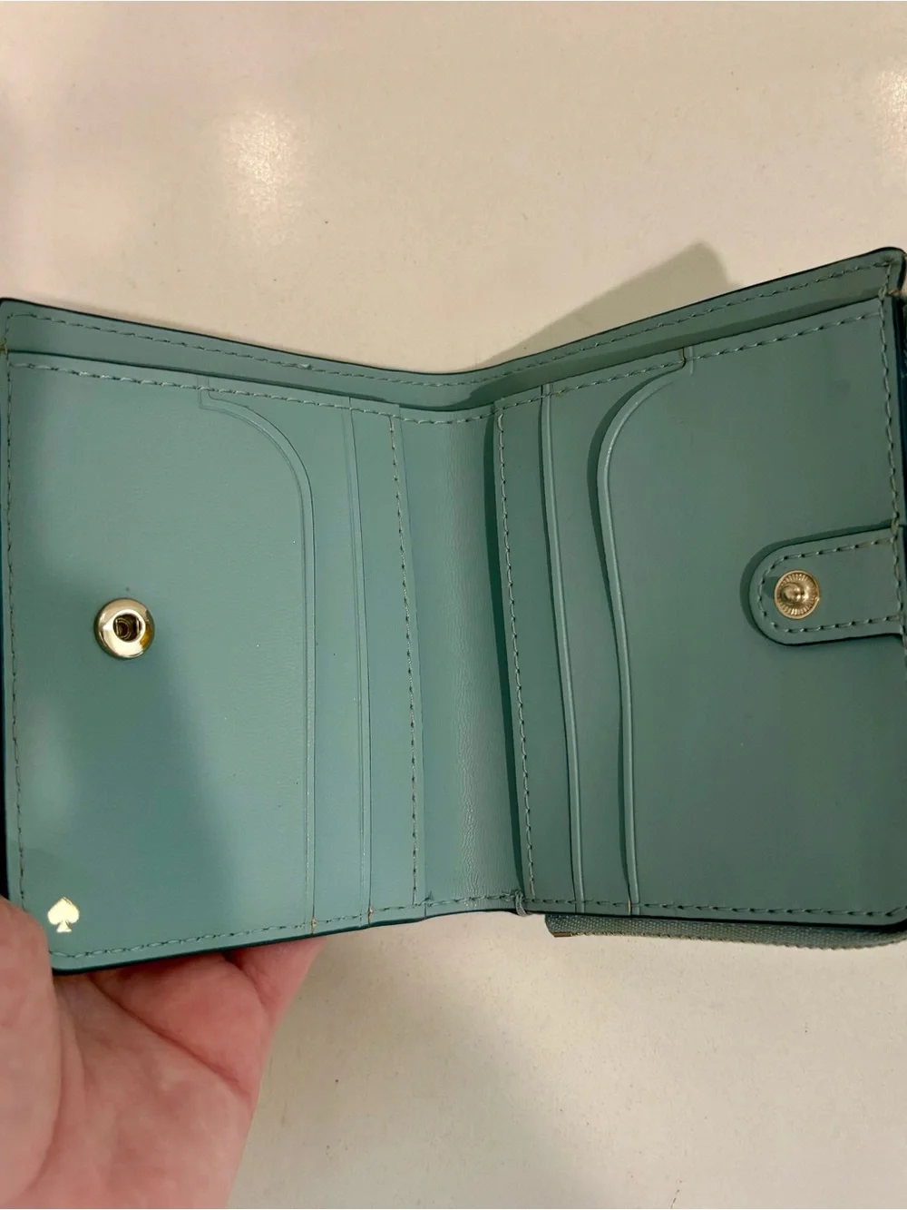 Kate Spade Margaux Small Bifold Wallet Light Blue Cross grain Leather Zip Coin